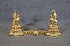 BRASS FIGURAL ANDIRONS WITH STRETCHER