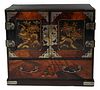 Japanese Lacquered Tabletop Cabinet With Marquetry