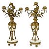 Pair of Gilt Metal and Marble Five Light Candelabra