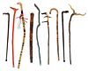 Nine Folk Art Walking Sticks - Dunn, Lewis, and Hargis