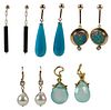 Five Pairs of Gold and Gemstone Earrings