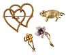 Four Gold Brooches