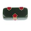 An early 20th century nephrite jade enamel and ruby box, circa 1905. Of rectangular-outline, the nep
