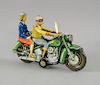 Tippco, Germany , tinplate, 1950s Harley Davidson friction driven motorcycle with rider and passenge