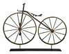 Early Folk Art Iron and Painted Wood Bicycle on Stand