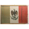 BANDERA NACIONAL MEXICANA MÉXICO, CA. 1900 Elaborada en lino. Con el escudo nacional impreso y águila juarista. 60 x 90 cm