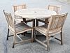 New River Brazilian Cherry Outdoor Patio Set, having table, four chairs, similar to teak, height 30 inches, diameter 48 inches.