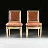 A PAIR OF LATE LOUIS XVI STYLE LEATHER UPHOLSTERED AND PAINTED WOOD CHAISES, 19TH CENTURY,