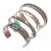 Collection of Four Navajo Turquoise, Silver Bracelets