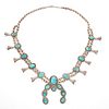 Native American Turquoise, Silver, Squash Blossom Necklace