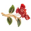 Coral, Nephrite, 14k Yellow Gold Rose Pin