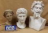 BX 2 RESIN CLASSICAL SCULPTURES OF HEADS 17" AND 15" AND FIBERGLASS 21 1/2"