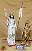 TWO POLY RESIN CHRIST 35 1/2" W/ WOODEN STAFF 38 1/2" AND MADONNA AND CHILD 37 1/2"