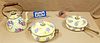 TUB 3PC, MACKENZIE CHILDS ENAMEL WARE TEA POT COVERED CASSEROLE + COVERED FRY PAN