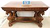 C 1900 MAHOG. 2 DRAWER LIBRARY TABLE W/GRIFFIN BASE 29 1/2"H X 50"W X 29 1/2"D