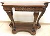 C 1890 CARVED 1 DRAWER CONSOLE TABLE 36" H X 4' W X 18 1/4" D