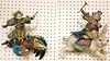 PR CHINESE GLAZED POTTERY FIGURES- RIDER ON ROOSTER 13"H X 12"W AND RIDER ON RABBIT 13"H X 12"W WALL HANGERS