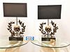 PR. MARBLE BASE LAMPS W/ BRASS SKULL AND WREATH 32"