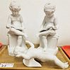 TRAY PR BISQUE SEATED CHILDREN READING 14 1/2" (CRCK IN 1 BOOK) AND BISQUE ANGEL 12"