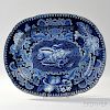 Large Blue Transfer Decorated Staffordshire Pottery Platter