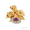 Retro 18kt Gold, Platinum, Ruby, and Diamond Orchid Brooch