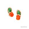 Cartier 18kt Gold, Coral, Emerald, and Diamond Earclips