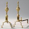 Pair of Federal Brass and Iron Urn-top Andirons