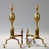 Pair of Brass and Iron Double Lemon-top Andirons