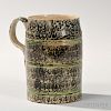 Spatter-decorated and Green-banded Quart Mug with Tapered Lip
