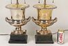 Pair Silver Plated Campana Urn Form Lamps