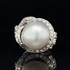 18k Pearl Diamond Wedding Ring