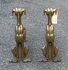 Pair Unique Brass Canine Form Andirons