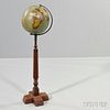 Carved and Painted Pine Folk Art Terrestrial Globe on Stand