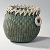 Blue/green- and White-painted Ropework Basket