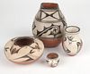 4 Zia and Santo Domingo pueblo pottery vessels