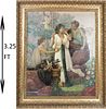 Antique Allegorical Oil Painting "Love Offering"