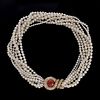 Pearl, Coral, Diamond and 18K Necklace