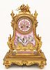 19th C. French Sevres Pink Plaques Figural Bronze Desktop Clock