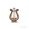 Antique 14kt Gold and Diamond Lyre Brooch