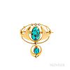 Murrle, Bennett & Co. Arts & Crafts 15kt Gold and Turquoise Brooch