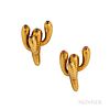 Charming Pair of Tiffany & Co. 18kt Gold Gem-set Cactus Brooches