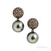 18kt Gold, Colored Diamond, and Tahitian Pearl Earrings