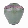 Vintage Signed Raku Pottery Green Glazed Vase