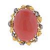 1960s 14k Gold Diamond Coral Dome Ring