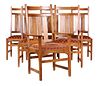 Six Stickley Inlaid Oak Dining Chairs
