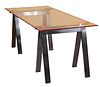 Modern Glass Top and Sawhorse Base Table