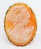 Vintage 18K Yellow Gold Cameo Brooch / Pendant