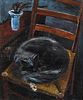 William Thon (American, 1906-2000), Cat Curled Up on a Ladderback Chair