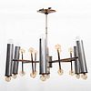 Lámpara de techo. Años 50. Para 5 luces. Elaborada en metal plateado y cobre. Con aplicaciones de acrílico.