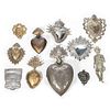 Collection of 11 Sacred Hearts and Other Tin Ornaments